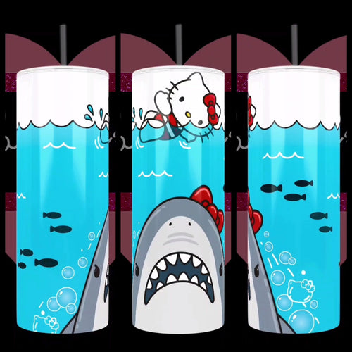 Goodbye Kitty and Shark Handcrafted 20oz Stainless Steel Tumbler - Hello Kitty - TabbyCrafts LLC