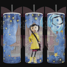 Load and play video in Gallery viewer, Coraline in Yellow Rain Coat Handcrafted 20oz Stainless Steel Tumbler
