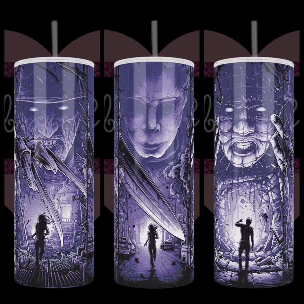 Freddy, Michael, Pinhead Blue Collage 20oz Stainless Steel Tumbler - TabbyCrafts.com