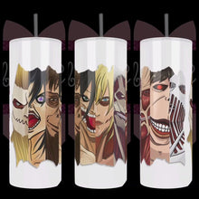 Load image into Gallery viewer, Handcrafted AOT &quot;Titans&quot; Faces In Line 20oz Stainless Steel Tumbler - TabbyCrafts.com
