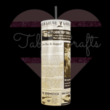 Load image into Gallery viewer, Handcrafted &quot;Ash In Newspaper&quot; Evil Dead Inspired Design 20oz Stainless Steel Tumbler - TabbyCrafts.com
