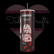 Load image into Gallery viewer, Handcrafted &quot;Boxed Tiffany&quot; Bride Of Chucky 20oz Stainless Steel Tumbler - TabbyCrafts LLC
