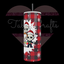 Load image into Gallery viewer, Handcrafted &quot;Holiday Horror Guys&quot; 20oz Stainless Steel Tumbler - TabbyCrafts.com
