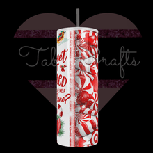 Load image into Gallery viewer, Handcrafted &quot;Sweet &amp; Twisted&quot; Candy Cane Design 20oz Stainless Steel Tumbler - TabbyCrafts.com
