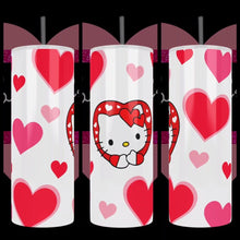 Load image into Gallery viewer, &quot;Hello Kitty&quot; Inspired Valentine Hearts Design 20oz Stainless Steel Tumbler - TabbyCrafts.com
