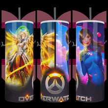 Load image into Gallery viewer, Mercy and DVA Overwatch Inspired Handcrafted 20oz Stainless Steel Tumbler - TabbyCrafts.com
