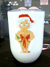 Load image into Gallery viewer, Naughty Ms &amp; Mr Santa Claus wine cups, Ms Claus nude on front with &quot;Tinsel Tits&quot; on back, Santa nude on front with &quot;Jingle Balls&quot; on back. TabbyCraftsLLC
