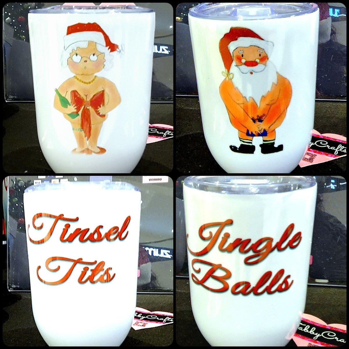 Naughty Mrs & Mr Santa Claus Gift Set of 2 12oz Insulated Stainless Steel  Wine Tumblers - TabbyCrafts.com