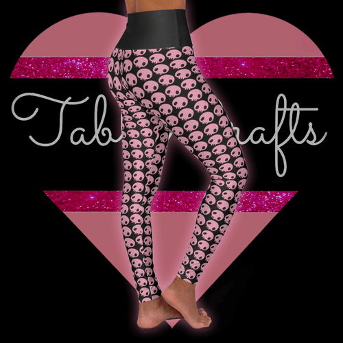 Pink Skull - High Waisted Yoga Leggings - TabbyCrafts.com